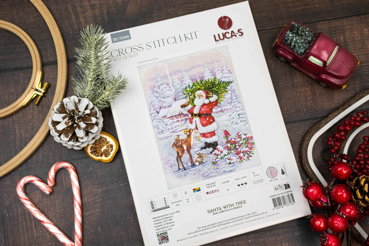 Santa With Tree Counted Cross-Stitch Kit by Luca-S BU5098L