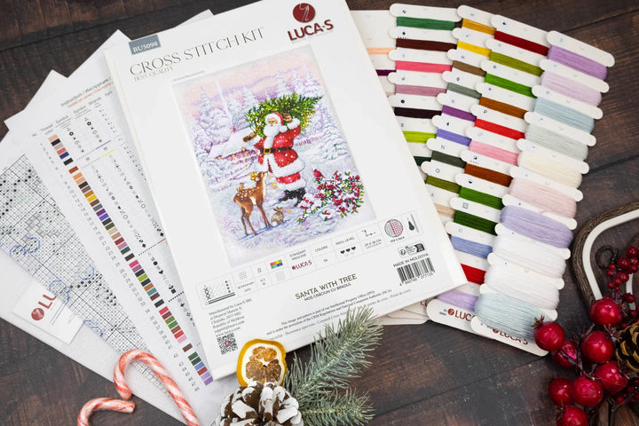 Santa With Tree Counted Cross-Stitch Kit by Luca-S BU5098L