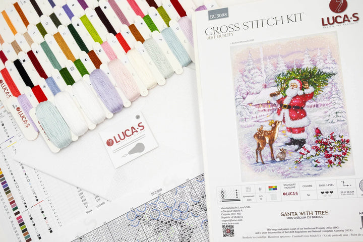 Santa With Tree Counted Cross-Stitch Kit by Luca-S BU5098L