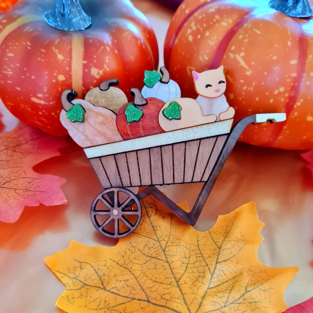 Pumpkin Kitty Cart Brooch or Necklace