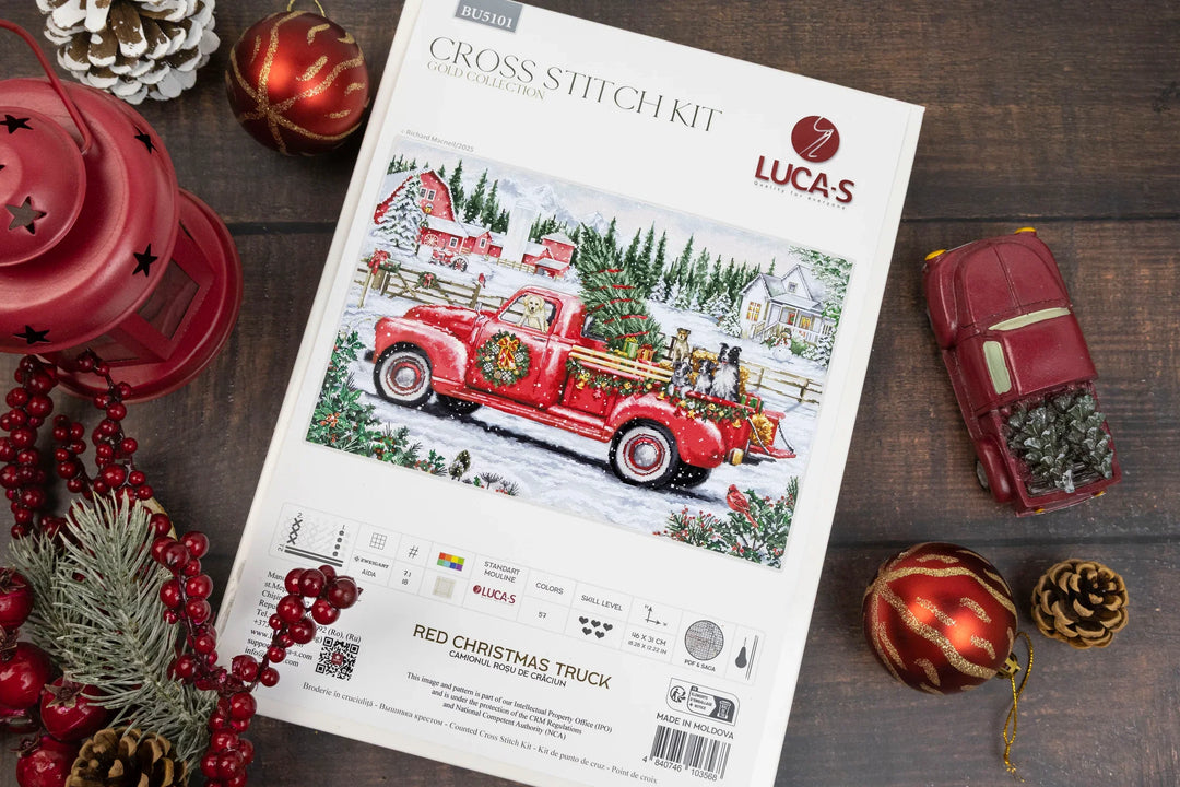 Red Christmas Truck Counted Cross-Stitch Kit by Luca-S BU5101L