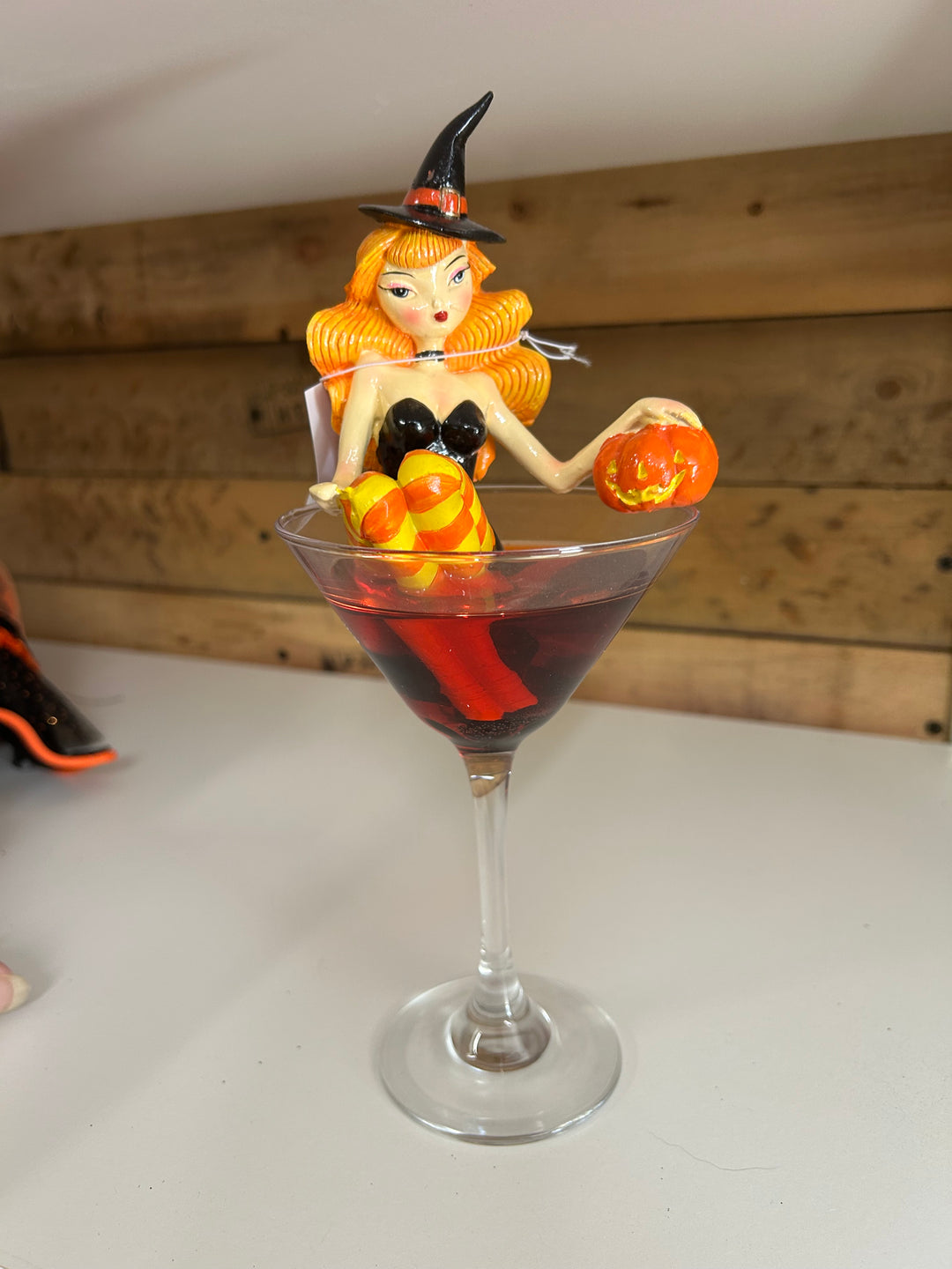 SECOND Pumpkin Spice & Everything Naughty Orange Witch in Martini Glass 10"Figurine | December Diamonds