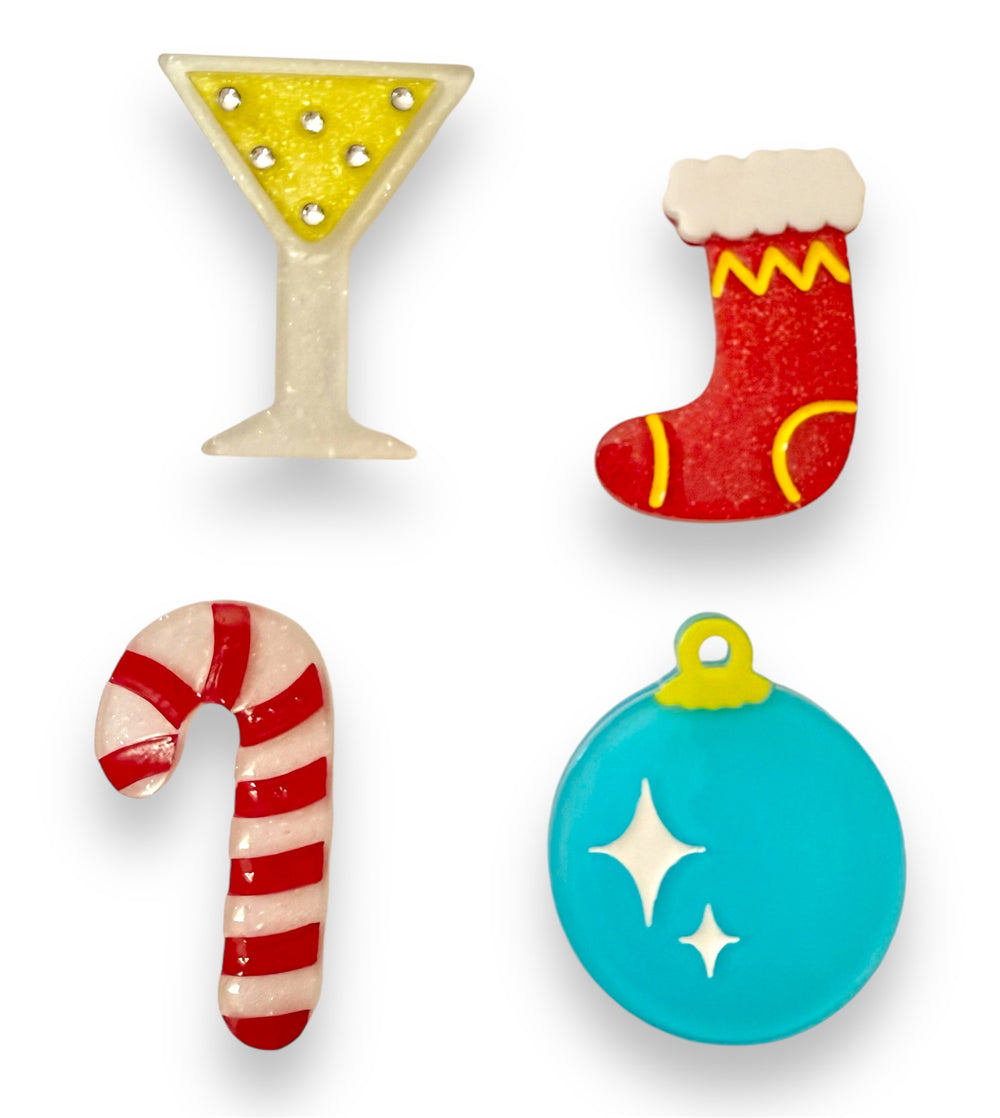Set of 4 Christmas Mini Brooches by Lipstick & Chrome — laser-cut jelly resin with crystal accents