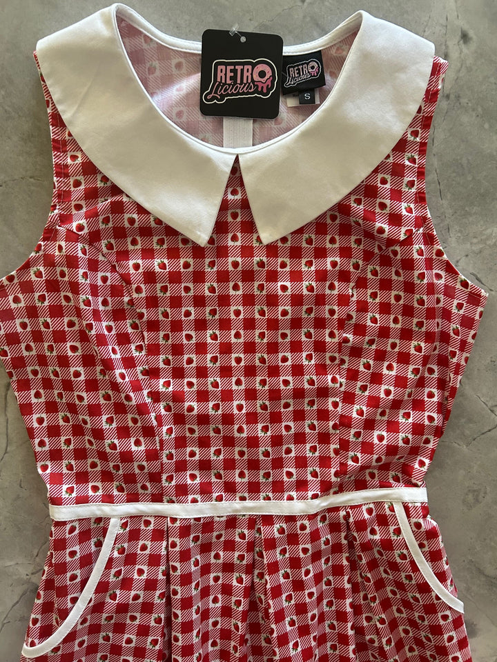 Strawberry Gingham Collared Dress