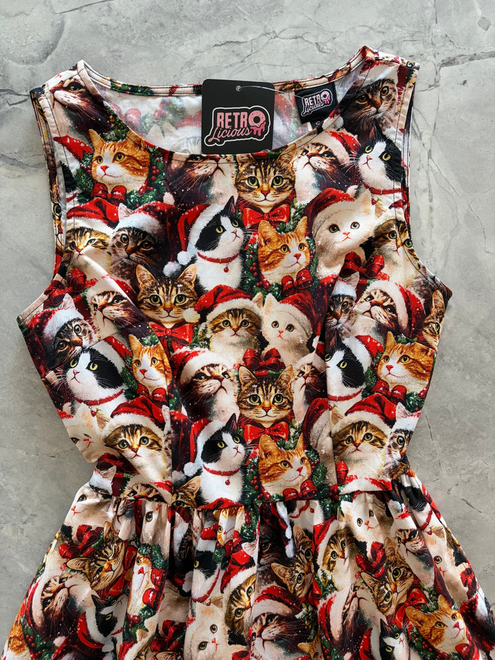 Cats in Santa Hats Vintage Dress