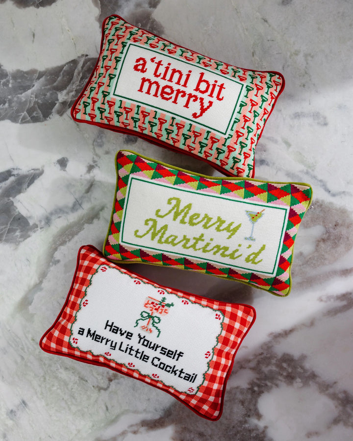 Merry Tini'd Needlepoint Pillow