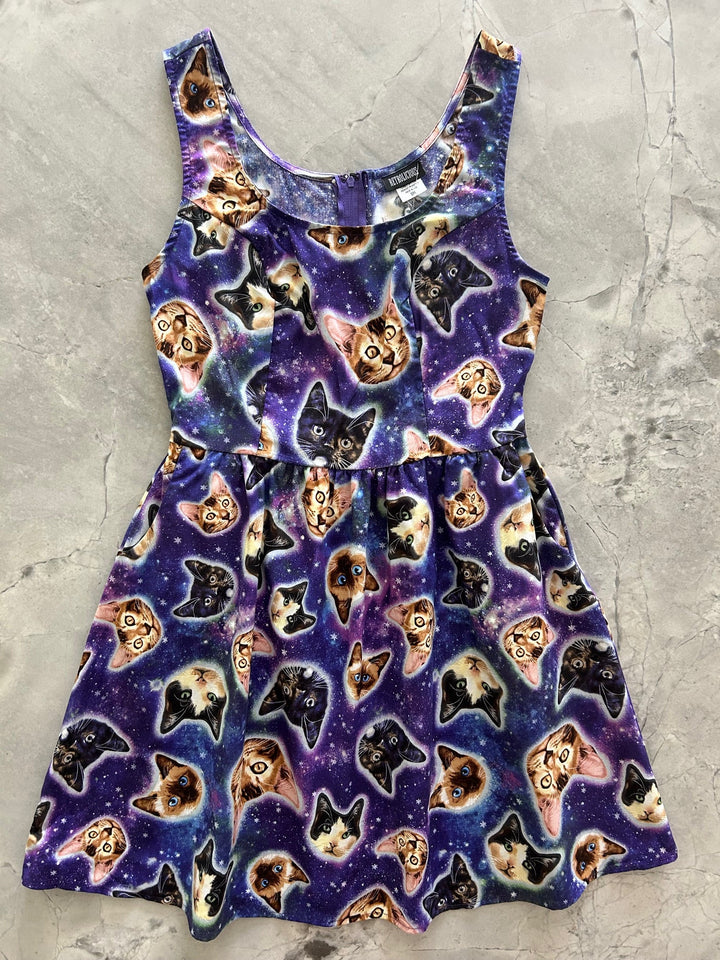 Galaxy Cats Shorter Length Fit & Flare Dress - Small Only!