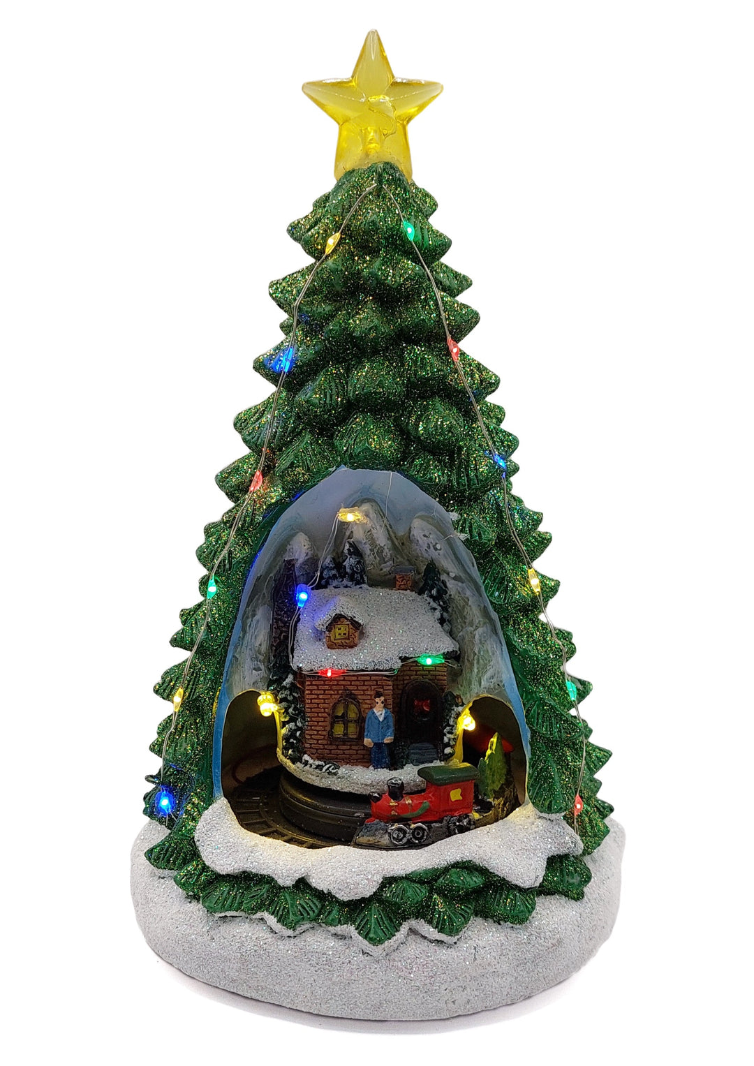 Christmas Tree with Winter Cottage and Train. Christmas Village Wizardi F07-N1-14-2309