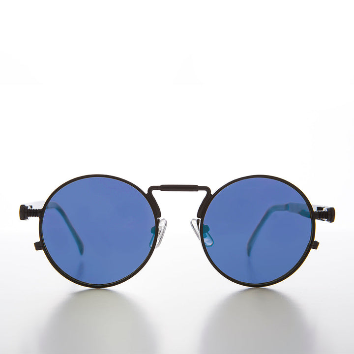 Round Black Goth Steampunk Sunglass with Color Lenses - Ivan 6