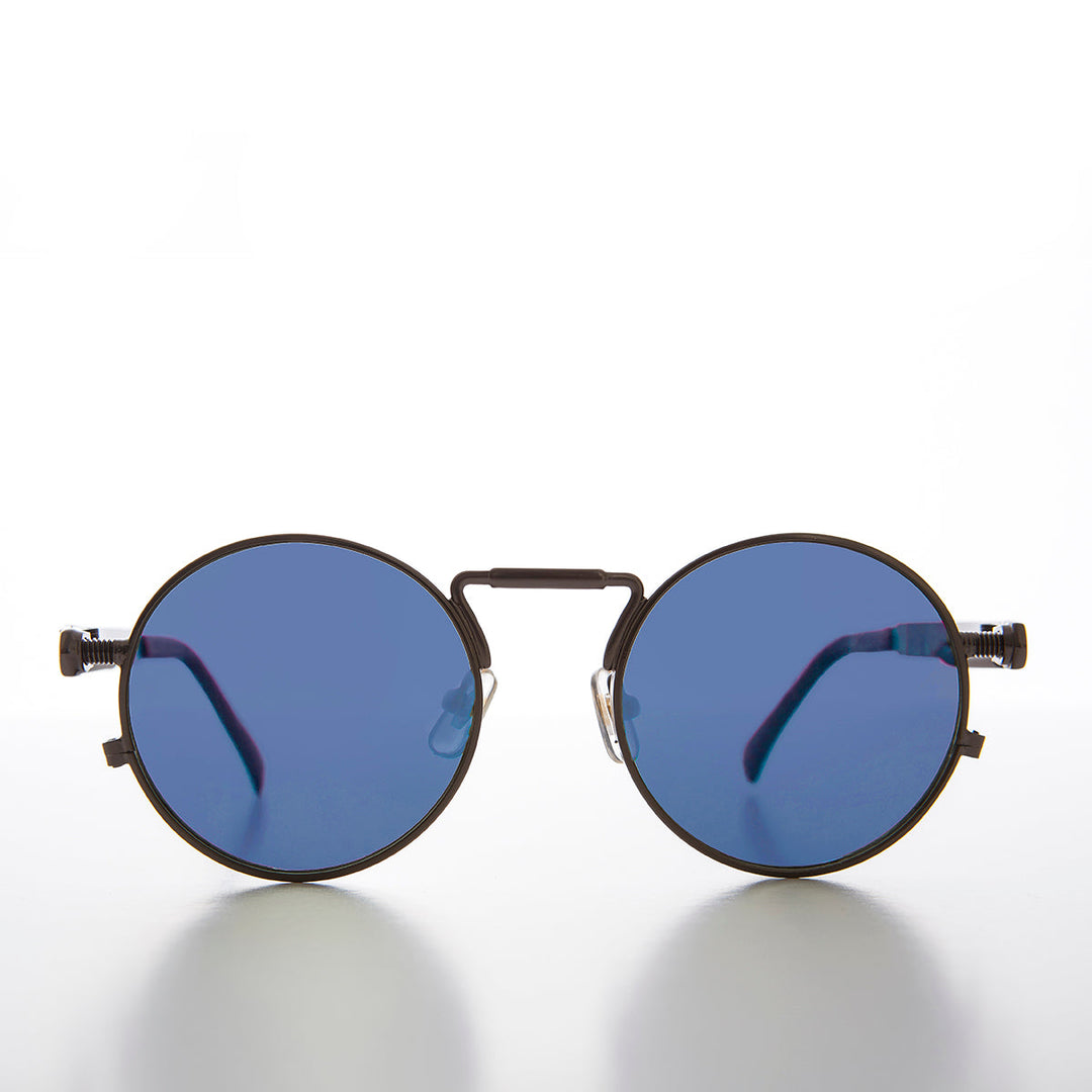 Round Gunmetal Goth Steampunk Sunglass with Colored Lenses - Ivan 9