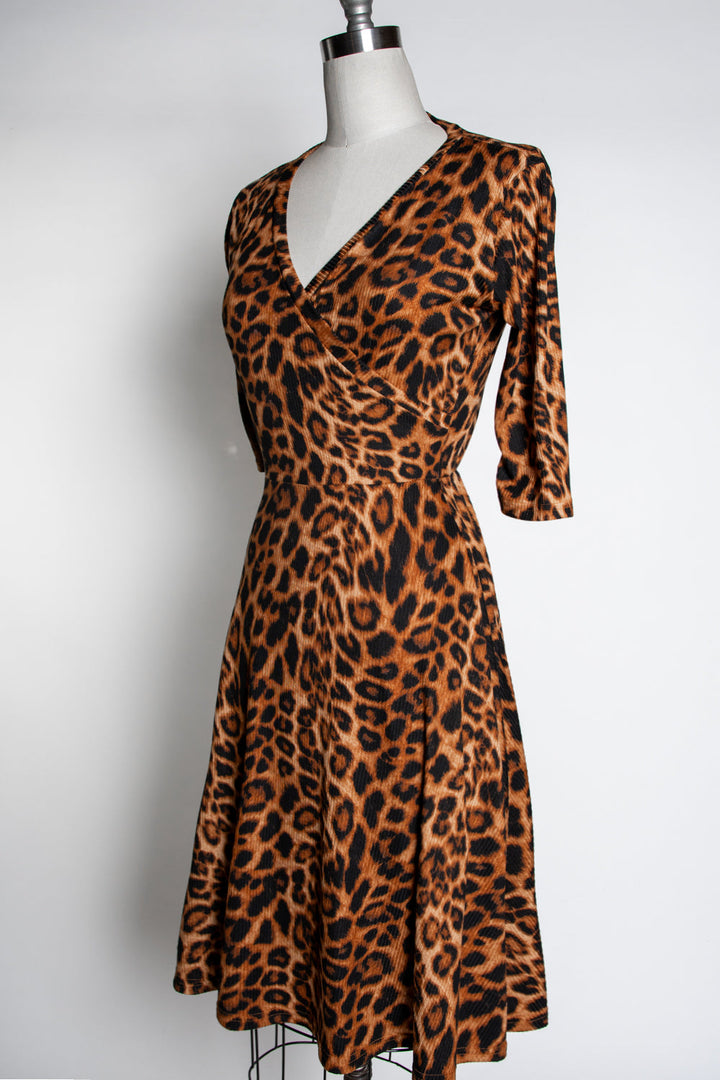 Joanie Knit Dress 3/4 Sleeve - Leopard Rib Knit