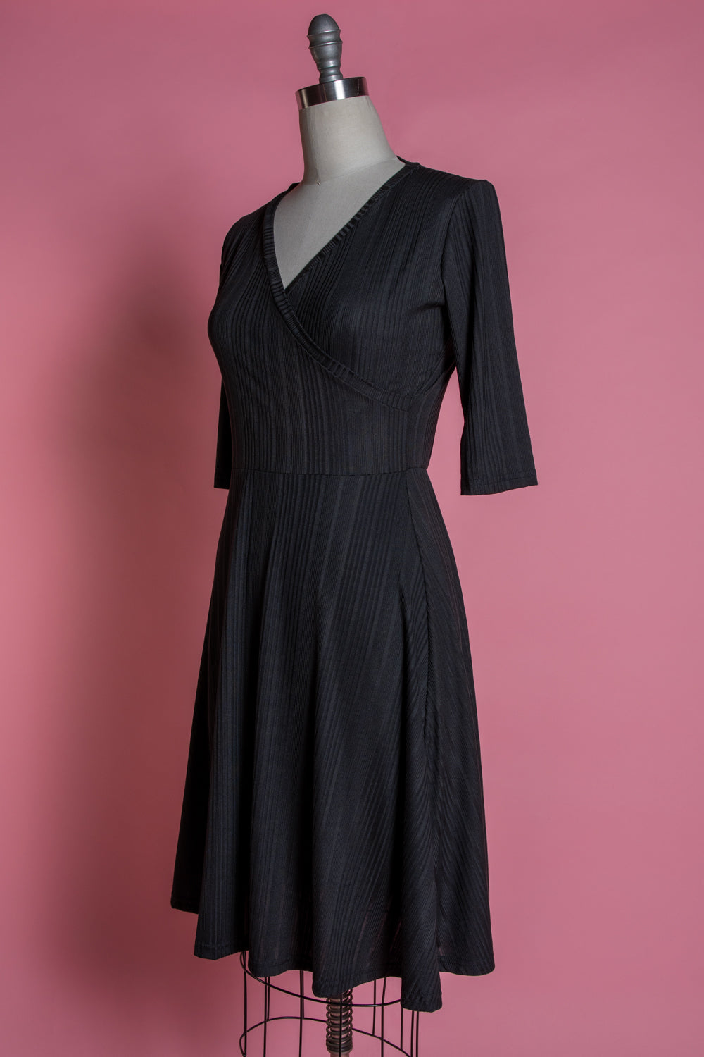 Joanie Knit Dress 3/4 Sleeve - Black Rib Knit