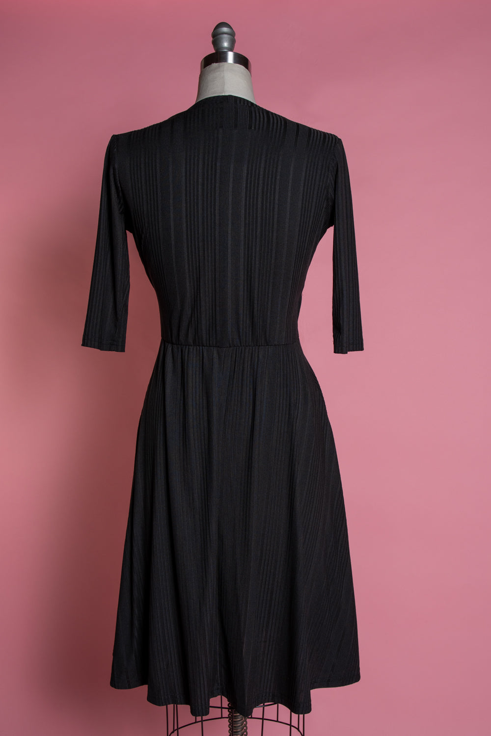 Joanie Knit Dress 3/4 Sleeve - Black Rib Knit