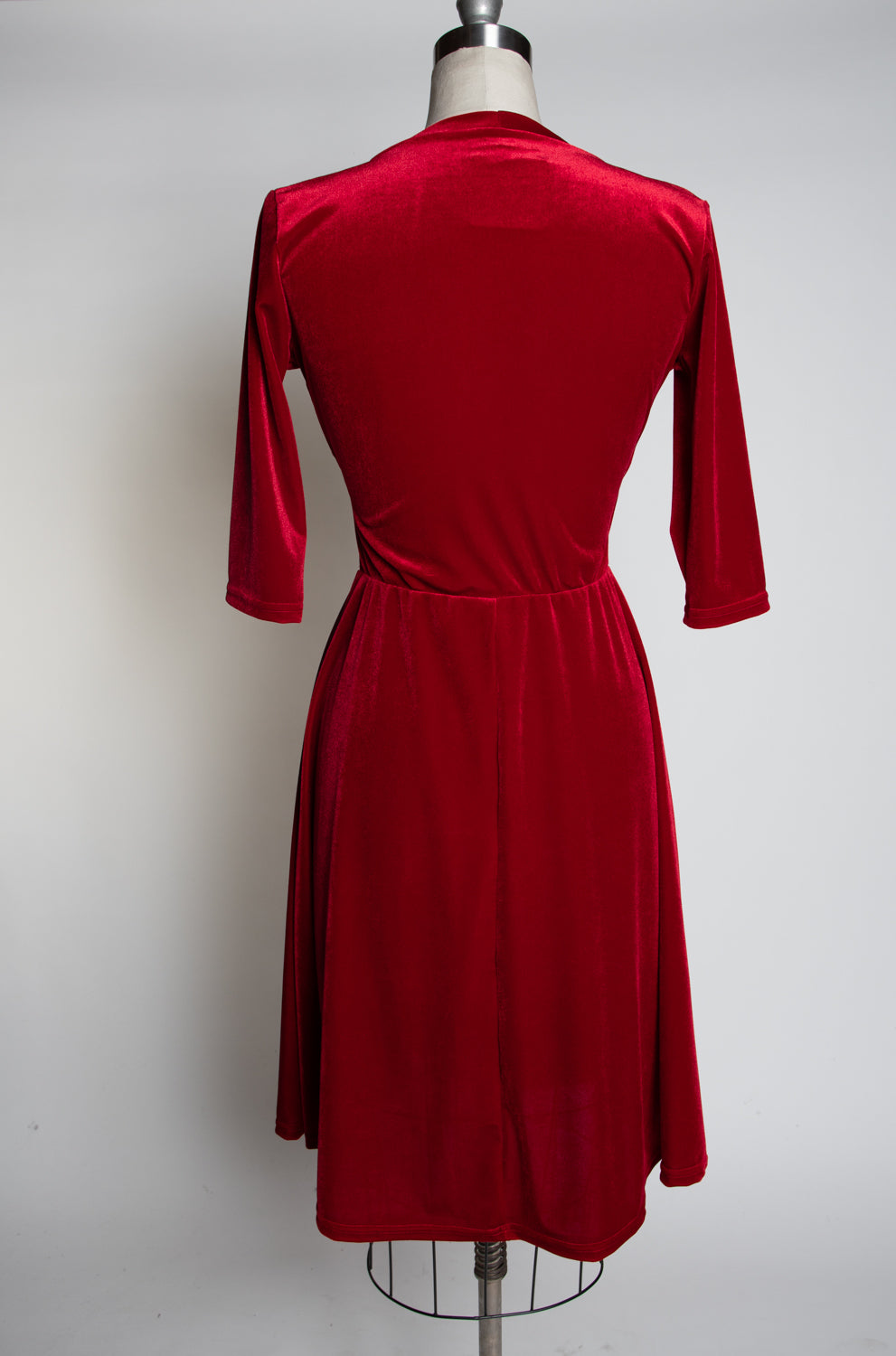 Joanie Knit Dress 3/4 Sleeve - Stretch Velvet, Red