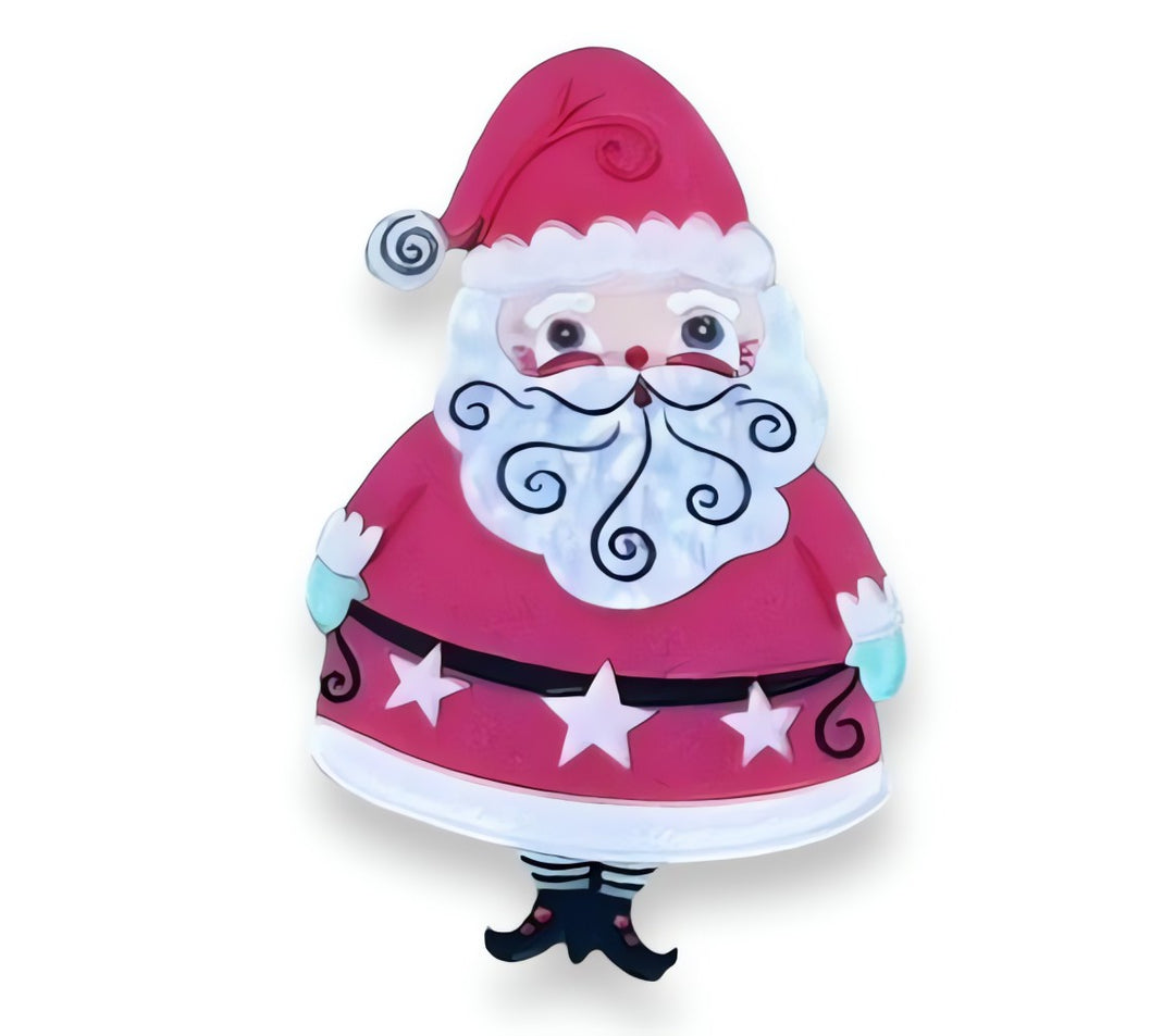 Johanna Parker jolly old elf santa brooch Santa Claus with a pink hat and outfit 