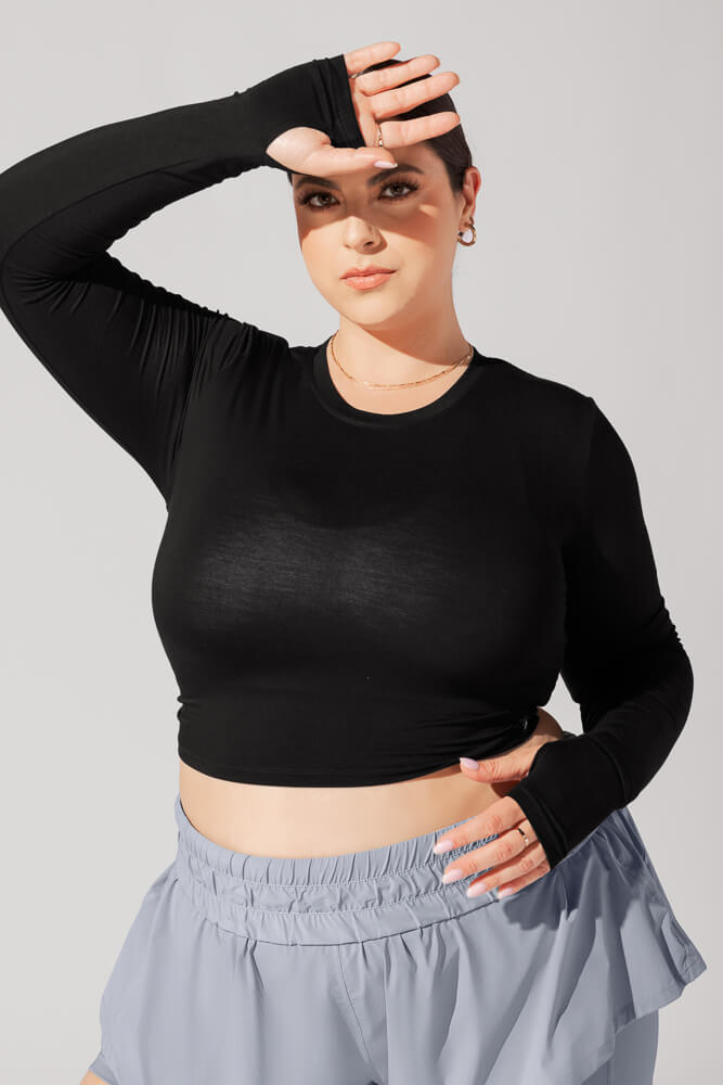 Bow Back Reversible Long Sleeve Top - Black