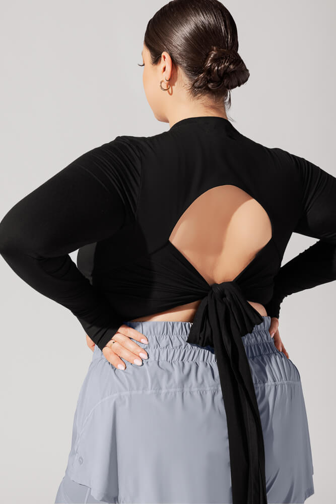 Bow Back Reversible Long Sleeve Top - Black