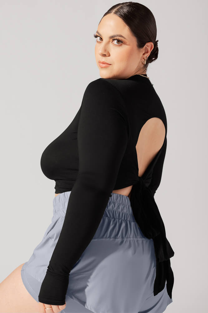 Bow Back Reversible Long Sleeve Top - Black