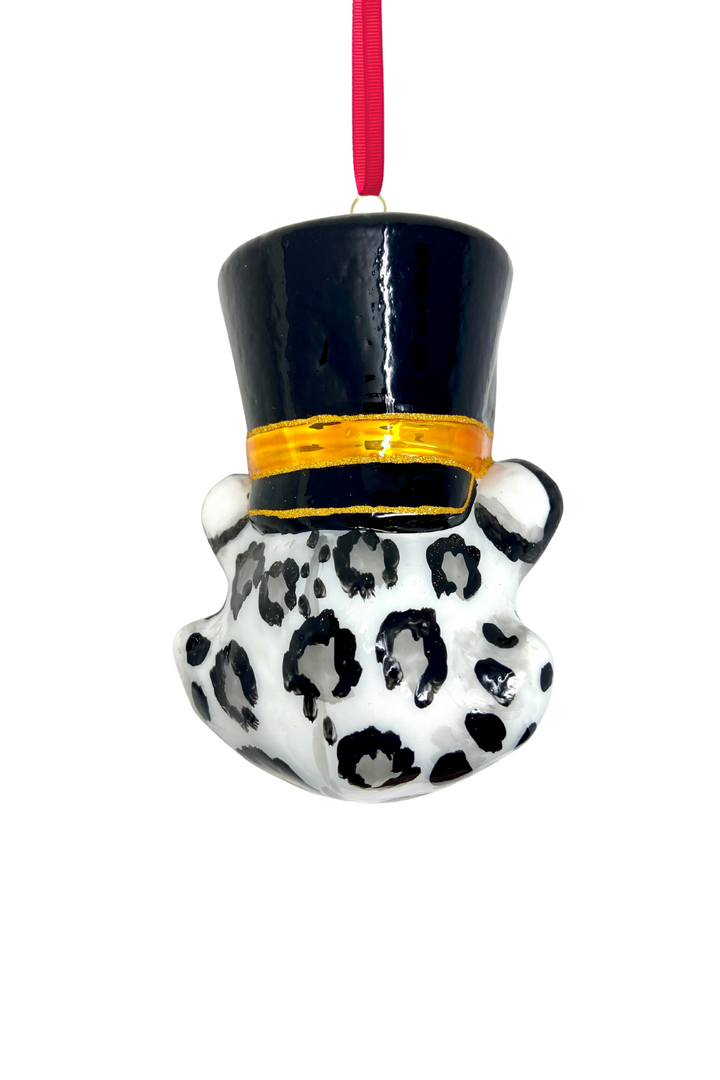 Royal Guard Snow Leopard Head Glass Ornament