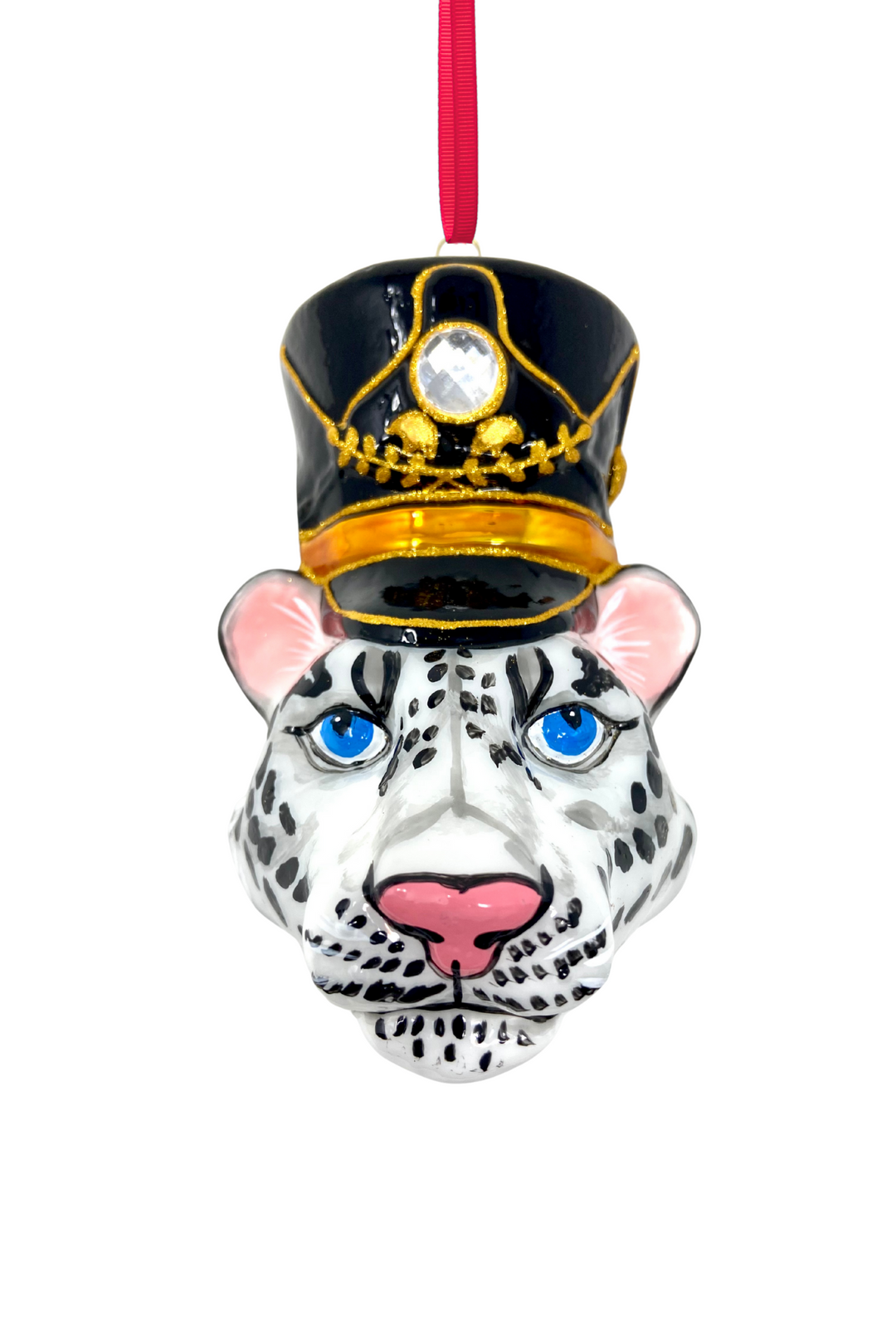 Royal Guard Snow Leopard Head Glass Ornament