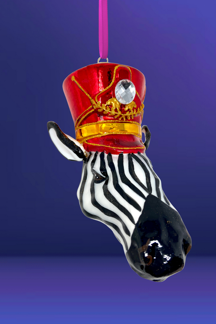Royal Guard Zebra Head Polish Glass Ornament