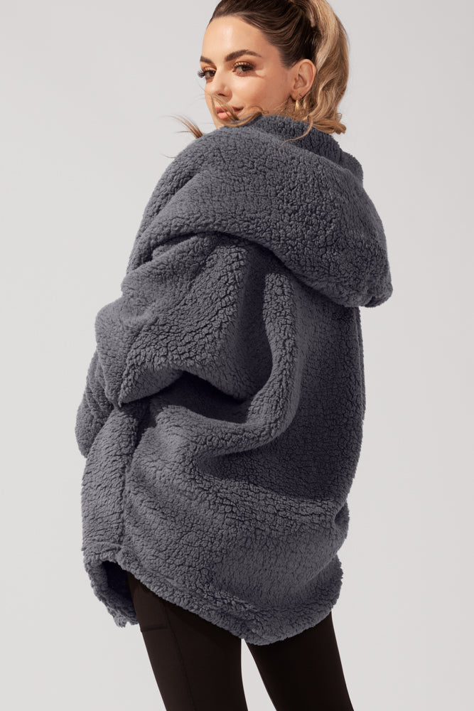 Faux Sherpa Cocoon Coat - Cool Grey