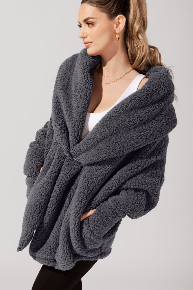 Faux Sherpa Cocoon Coat - Cool Grey