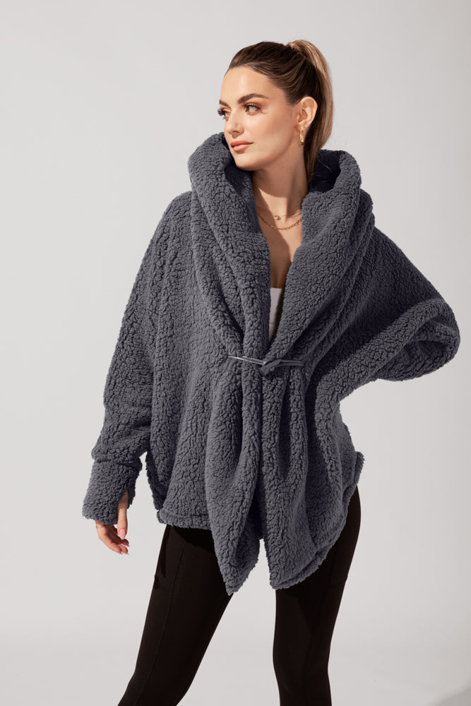 Faux Sherpa Cocoon Coat - Cool Grey