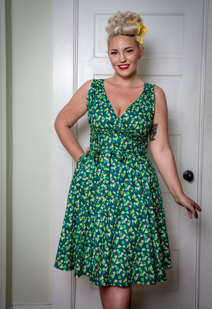 Marie Dress - Green Cherries *sale