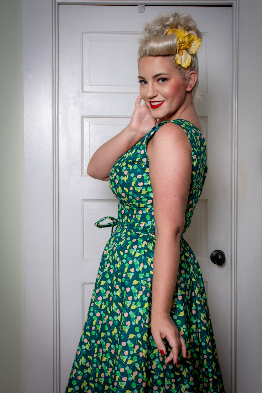 Marie Dress - Green Cherries *sale