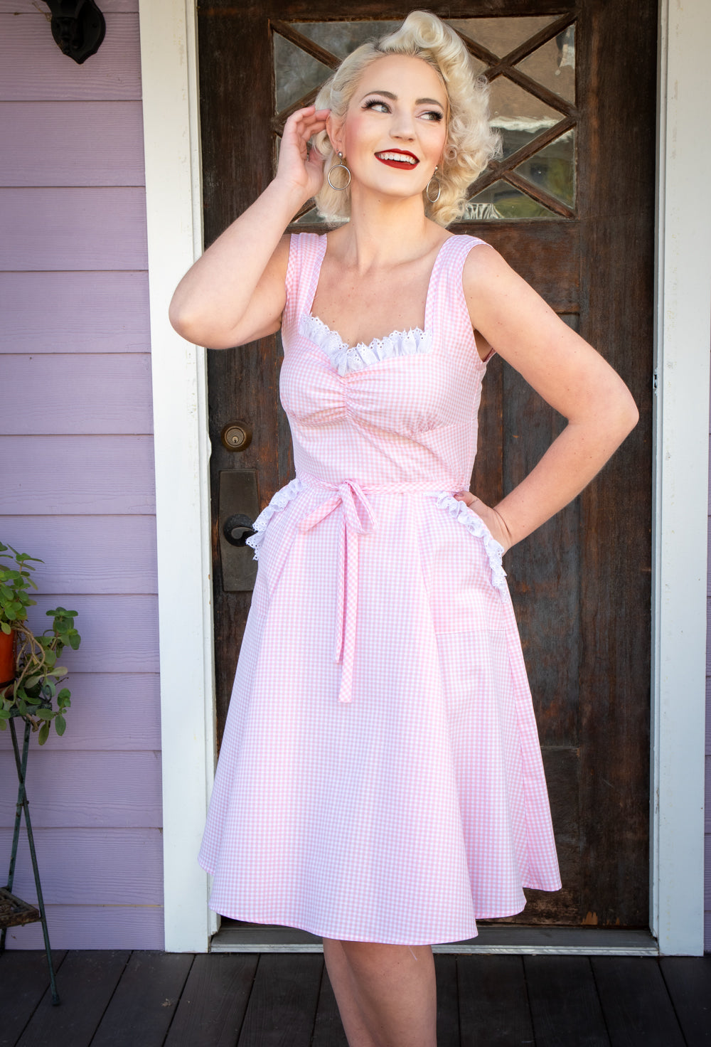 Sadie Dress- Pink Gingham w/ Eyelet Trim