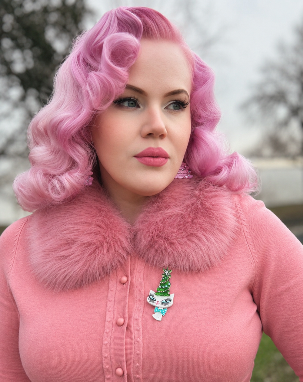 Kitty Christmas Hat Brooch by Miss Fluff x Lipstick & Chrome — Holiday Cat in Santa Hat Pin
