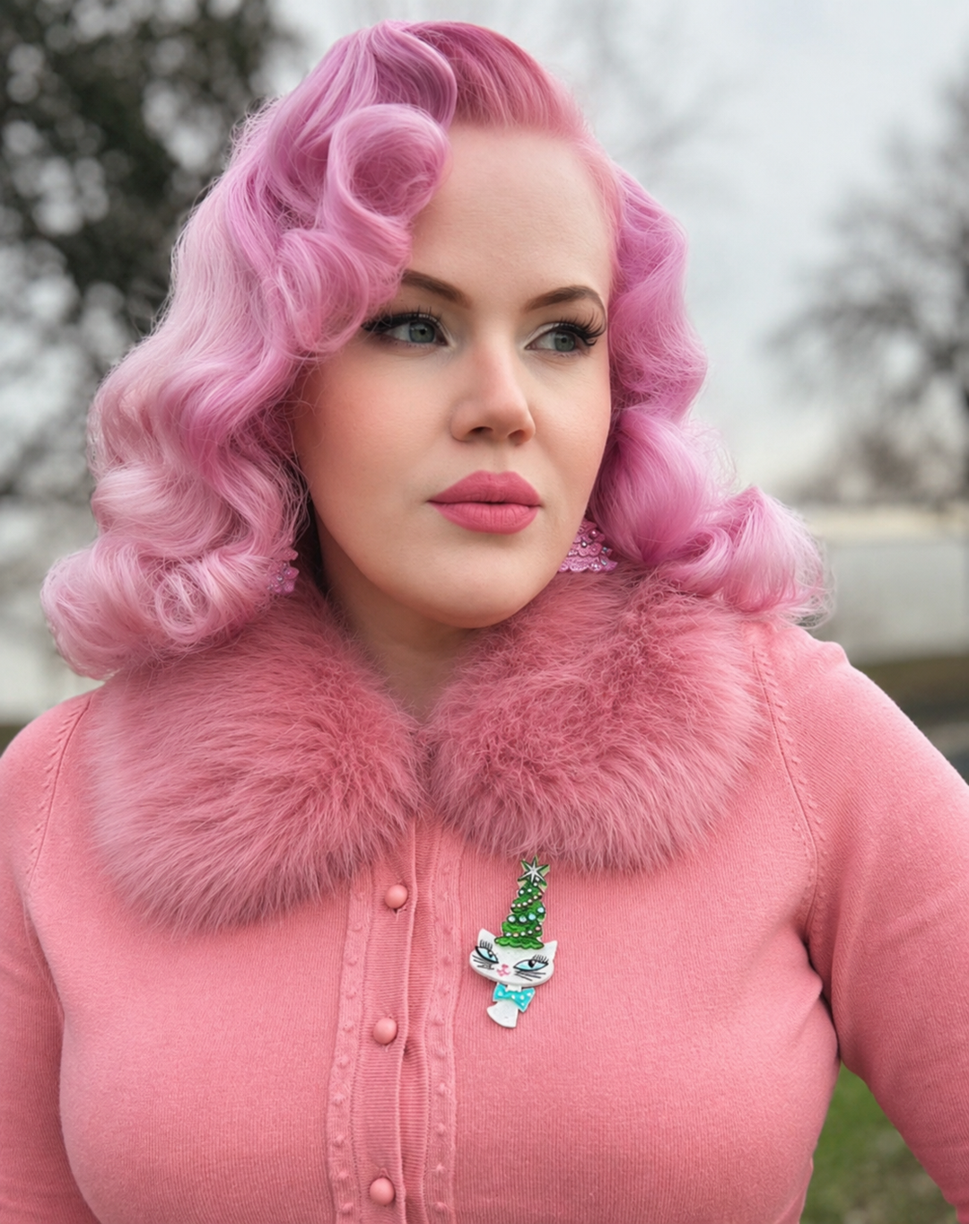 Kitty Christmas Hat Brooch by Miss Fluff x Lipstick & Chrome — Holiday Cat in Santa Hat Pin