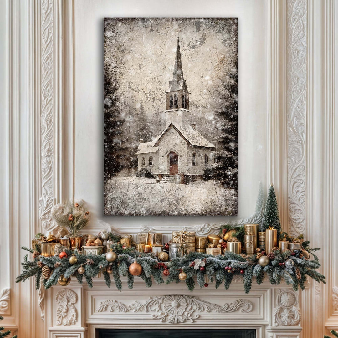 Vintage Church Christmas Wall Art IV