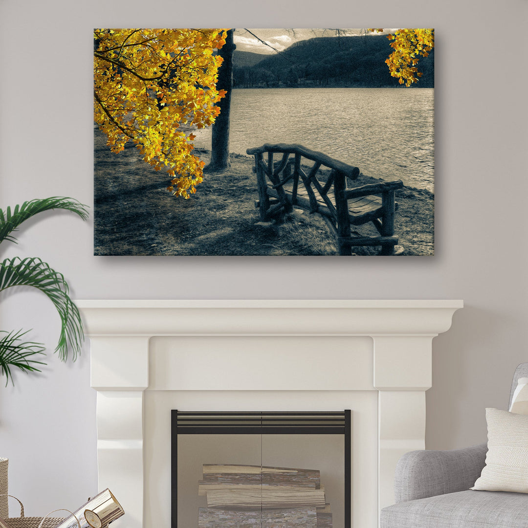 Lake Side Yellow Maple Tree Canvas Wall Art