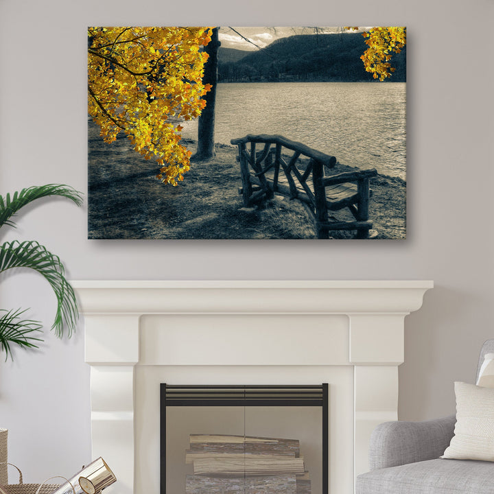 Lake Side Yellow Maple Tree Canvas Wall Art