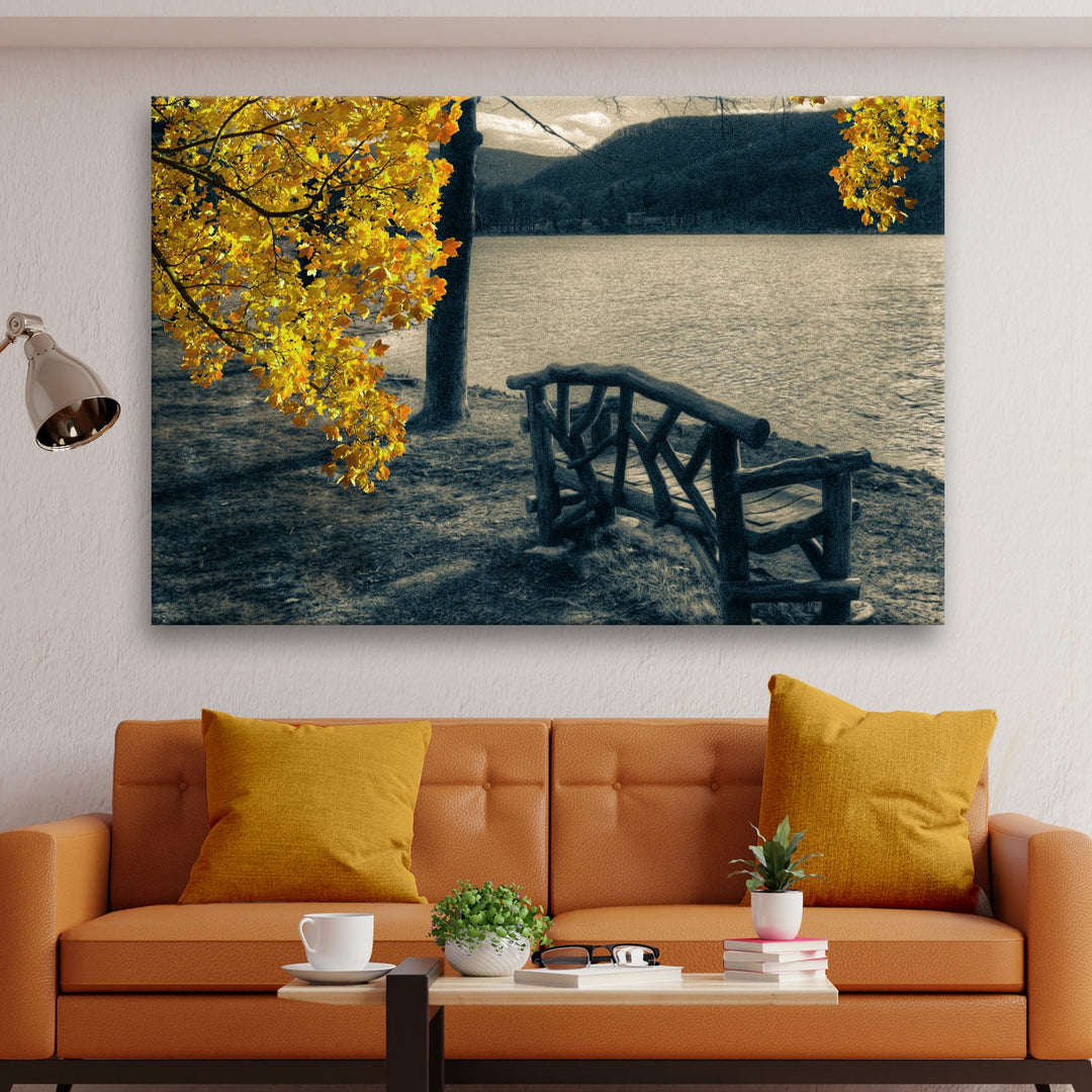 Lake Side Yellow Maple Tree Canvas Wall Art