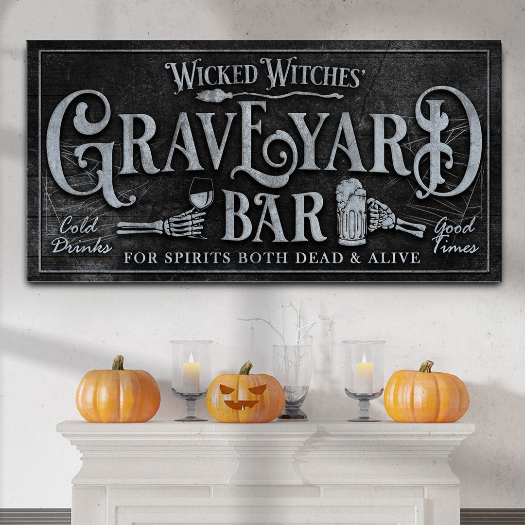 Wicked Witches' Graveyard Bar Halloween Sign II