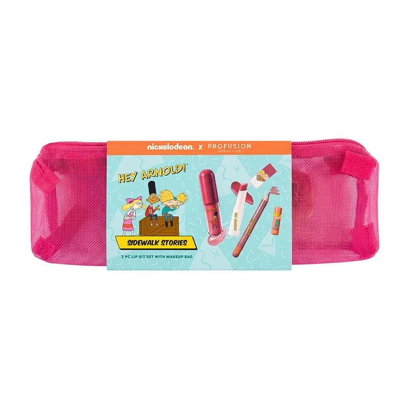 Hey Arnold!| Sidewalk Stories - 3 PC Lip Kit Set with Cosmetic Bag