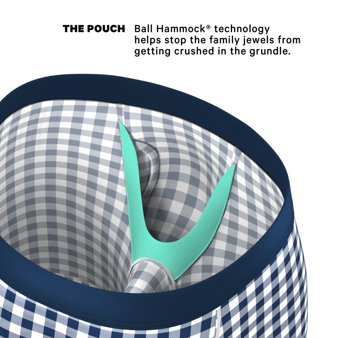 The Mad For Plaid | Navy Gingham Long Leg Ball Hammock® Pouch Underwear With Fly