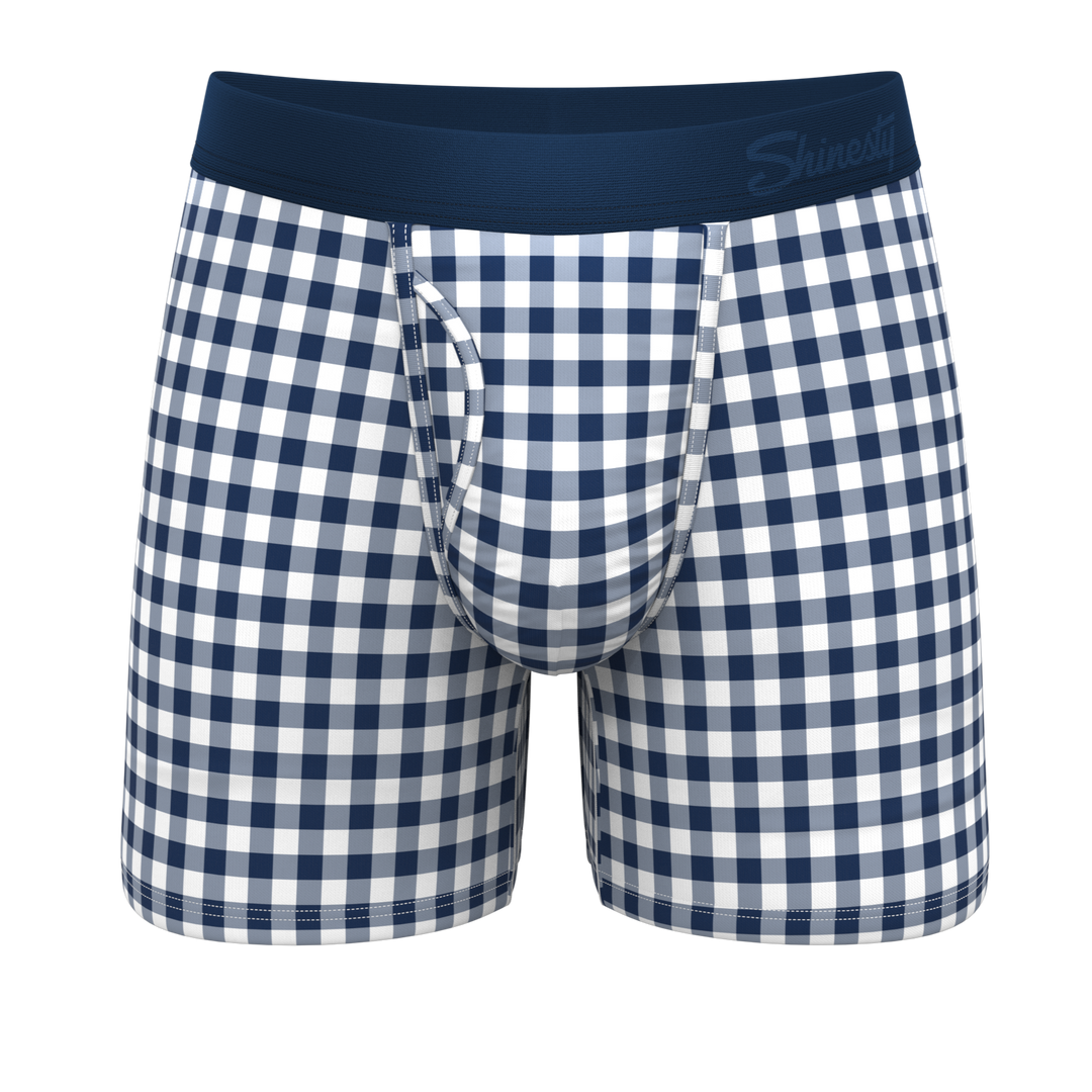 The Mad For Plaid | Navy Gingham Ball Hammock® Pouch Underwear With Fly