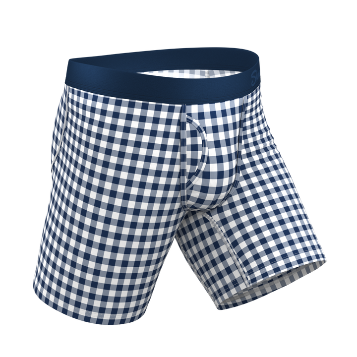 The Mad For Plaid | Navy Gingham Long Leg Ball Hammock® Pouch Underwear With Fly