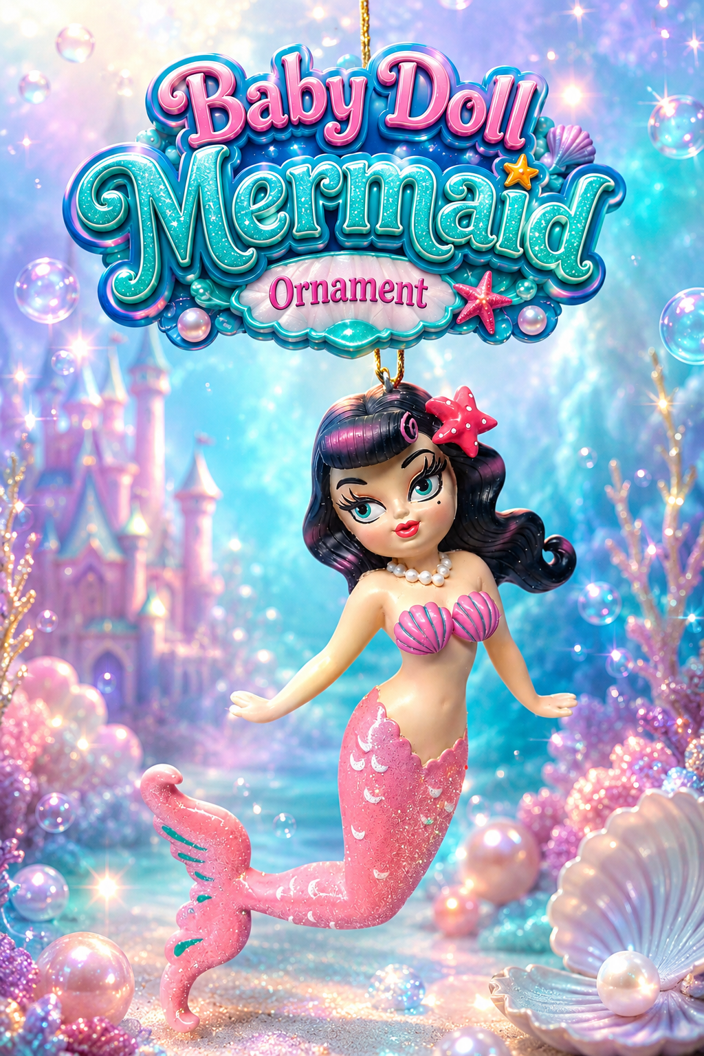 Cora 5.5" Brunette Baby Doll Mermaid Ornament | Miss Fluff December Diamonds – SHIPS JULY