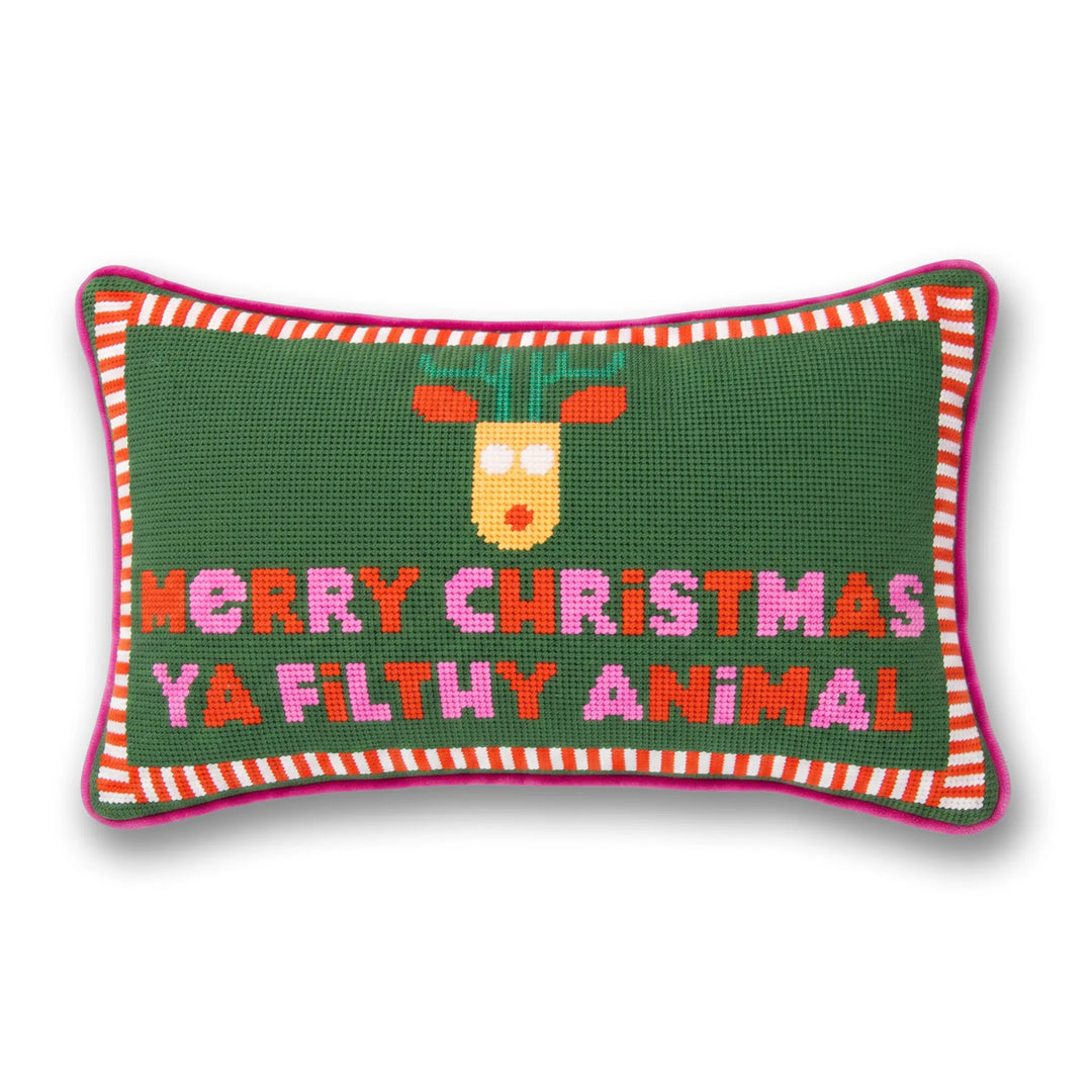 Merry Christmas Filthy Animal Needlepoint Pillow