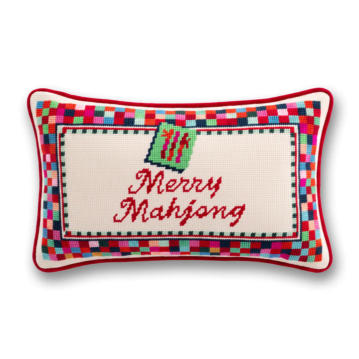 Merry Mahjong Needlepoint Pillow