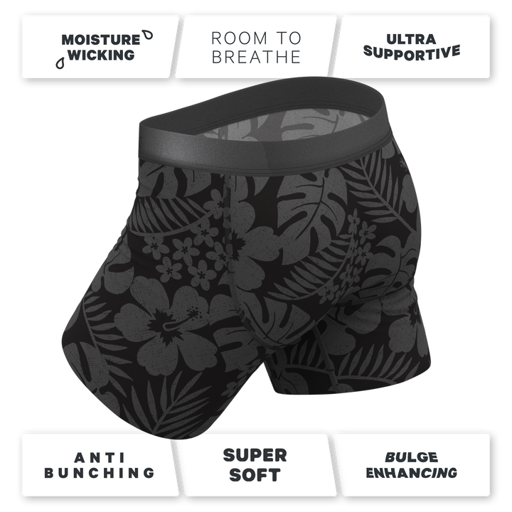 The Midnight Flora | Black Tonal Tropical Ball Hammock® Pouch Underwear With Fly