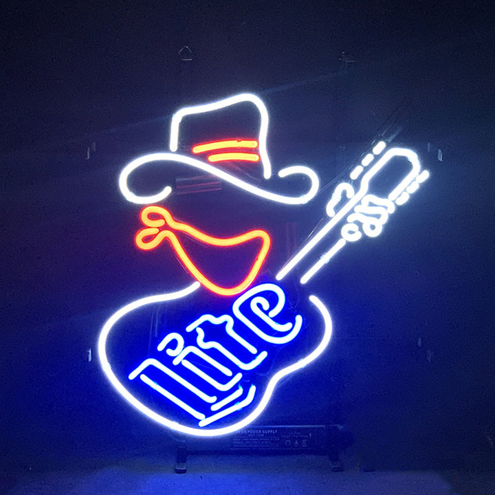 Miller Lite Cowboy Guitar Neon Signs Light