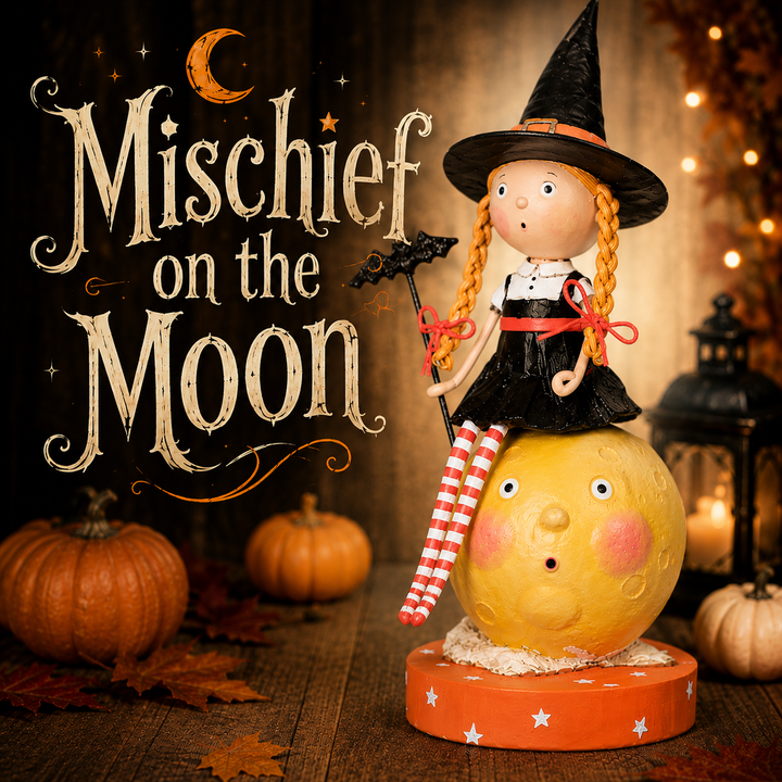 Mischief on the Moon Halloween Figurine by Lori Mitchell — 7-Inch Poly Resin Collectible