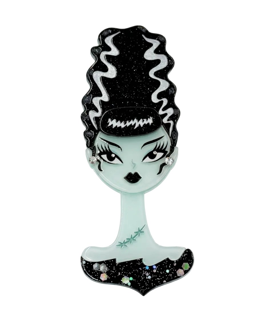 Miss fluff spooky dolls Mrs midnight bride of Frankenstein brooch lipstick and chrome