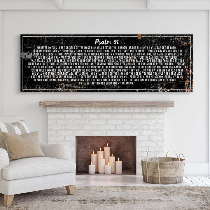 Psalm 91: He Is My Refuge – Rustic Christian Wall Art for Living Room, Religious Decor for Home